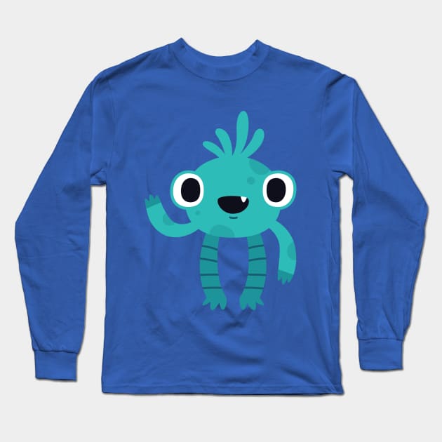 Blue big-eyed monster Long Sleeve T-Shirt by Leap Arts